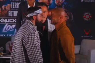 BKFC Knucklemania 4 staredowns: Mike Perry mean-mugs Thiago Alves